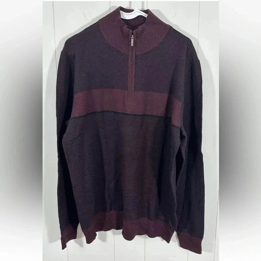 FAIRLANE burgundy Knit Pullover Sweater Mock Neck cotton cashmere Sz L